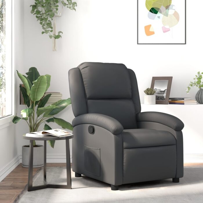 Fauteuil inclinable gris cuir véritable – Image 1