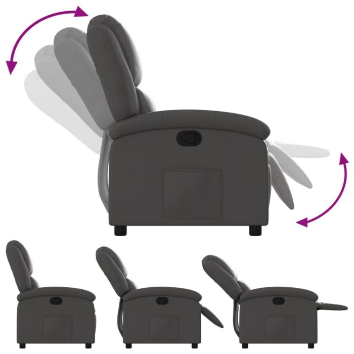 Fauteuil inclinable gris cuir véritable – Image 2