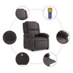 Fauteuil inclinable de massage marron foncé cuir véritable – Image 4