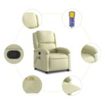 Fauteuil de massage inclinable crème cuir véritable – Image 4