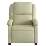 Fauteuil de massage inclinable crème cuir véritable – Image 5