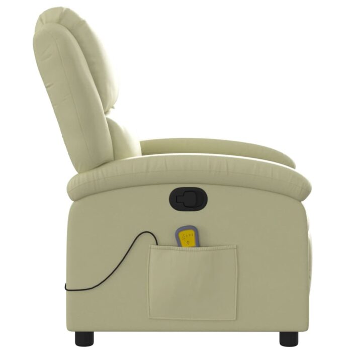 Fauteuil de massage inclinable crème cuir véritable – Image 6