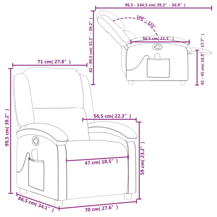 Fauteuil de massage inclinable gris cuir véritable – Image 10