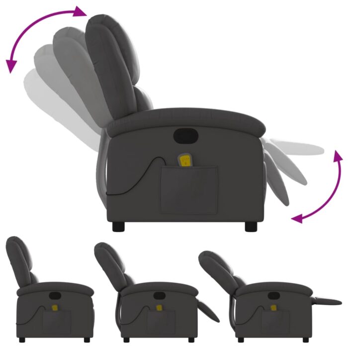 Fauteuil de massage inclinable gris cuir véritable – Image 3