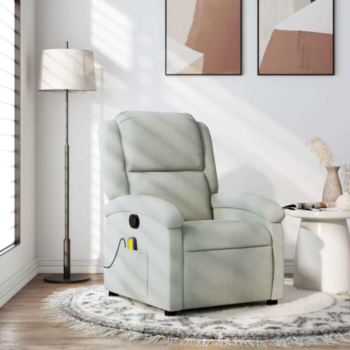 Fauteuil inclinable de massage gris clair velours – Image 1