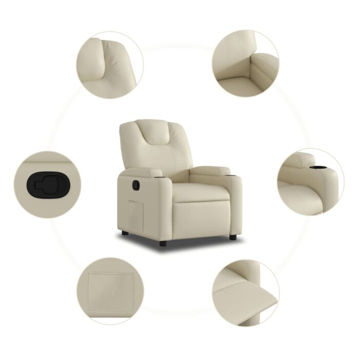 Fauteuil inclinable en similicuir crème – Image 3