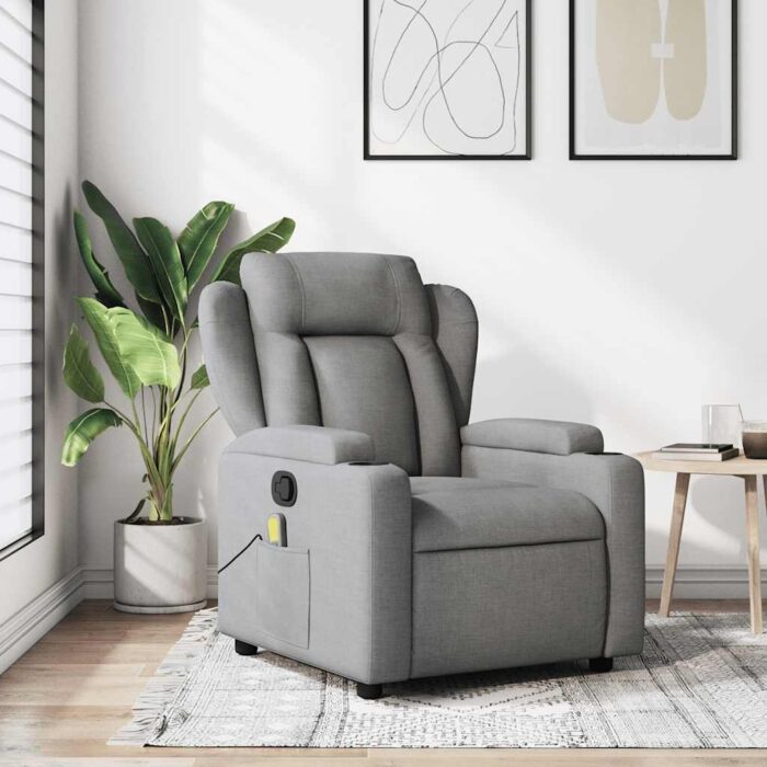 Fauteuil inclinable de massage gris clair tissu – Image 1