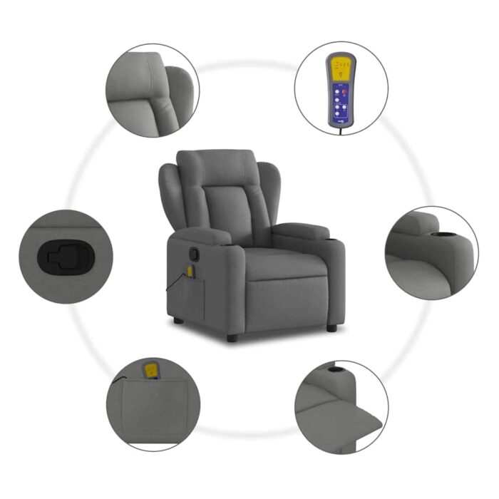 Fauteuil inclinable de massage gris foncé tissu – Image 4