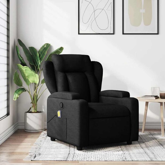 Fauteuil inclinable de massage noir tissu – Image 1