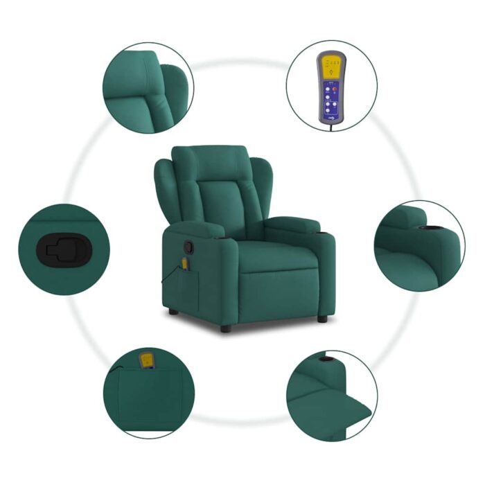 Fauteuil inclinable de massage vert foncé tissu – Image 4