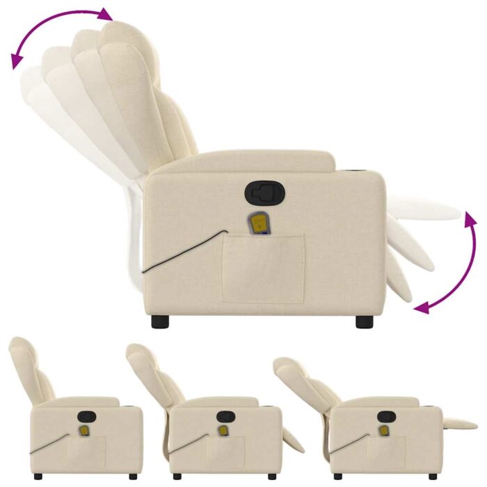 Fauteuil inclinable de massage crème tissu – Image 3