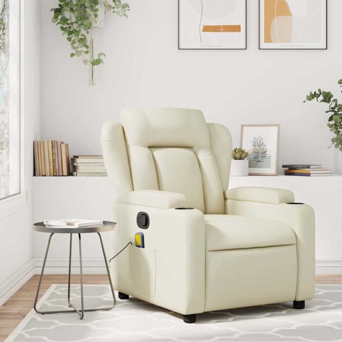 Fauteuil de massage inclinable crème similicuir – Image 1