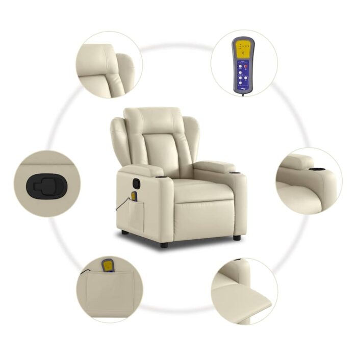 Fauteuil de massage inclinable crème similicuir – Image 4