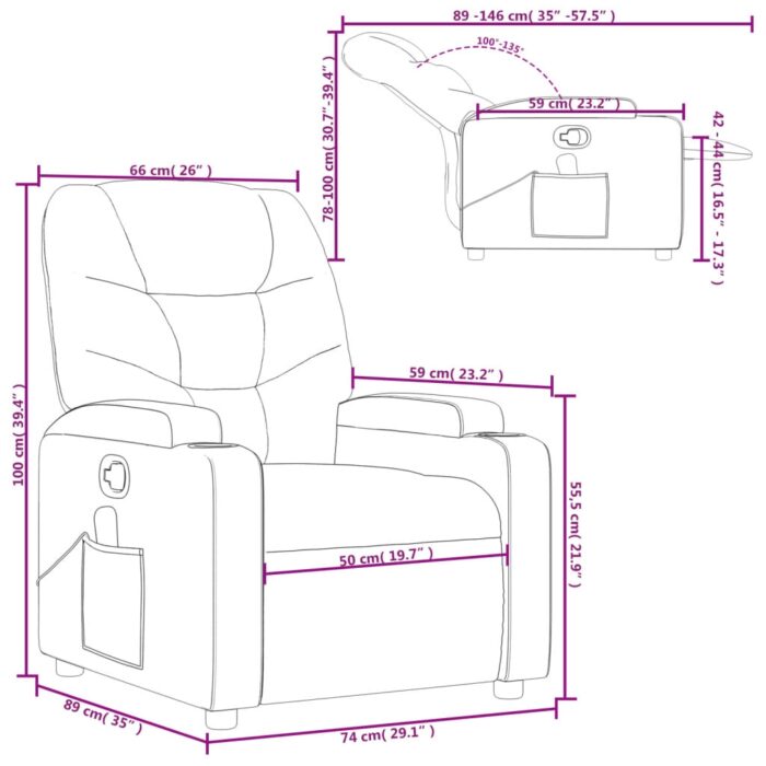 Fauteuil inclinable de massage gris foncé tissu – Image 10