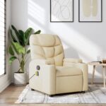 Fauteuil inclinable de massage crème tissu