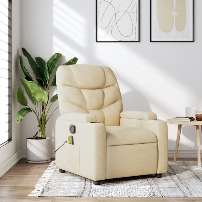 Fauteuil inclinable de massage crème tissu – Image 1