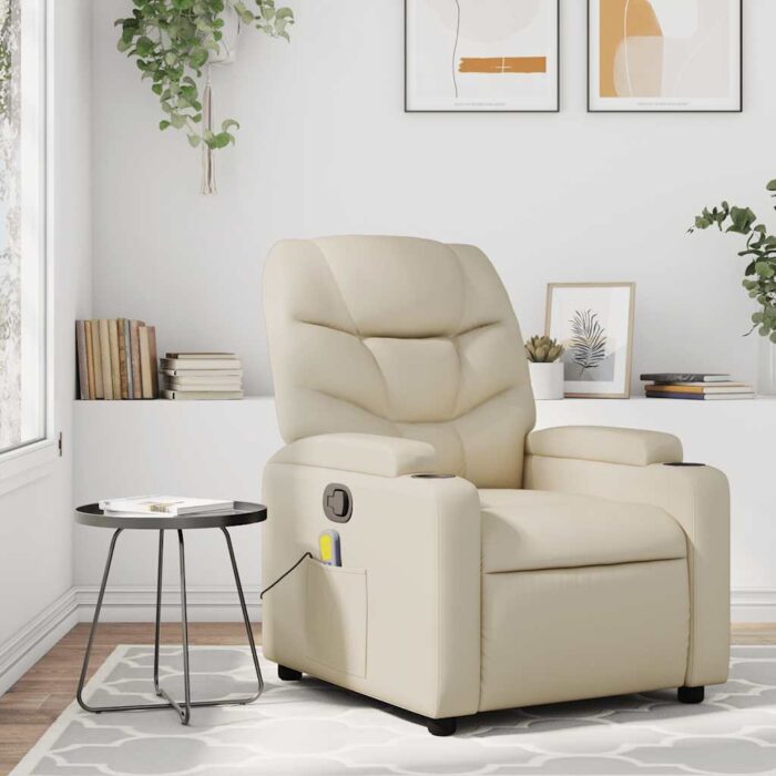 Fauteuil de massage inclinable crème similicuir – Image 1
