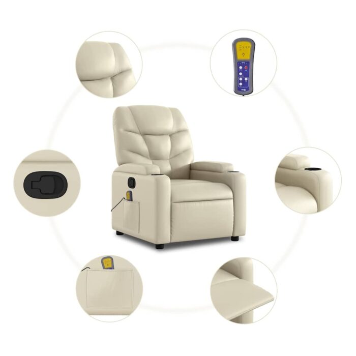 Fauteuil de massage inclinable crème similicuir – Image 4