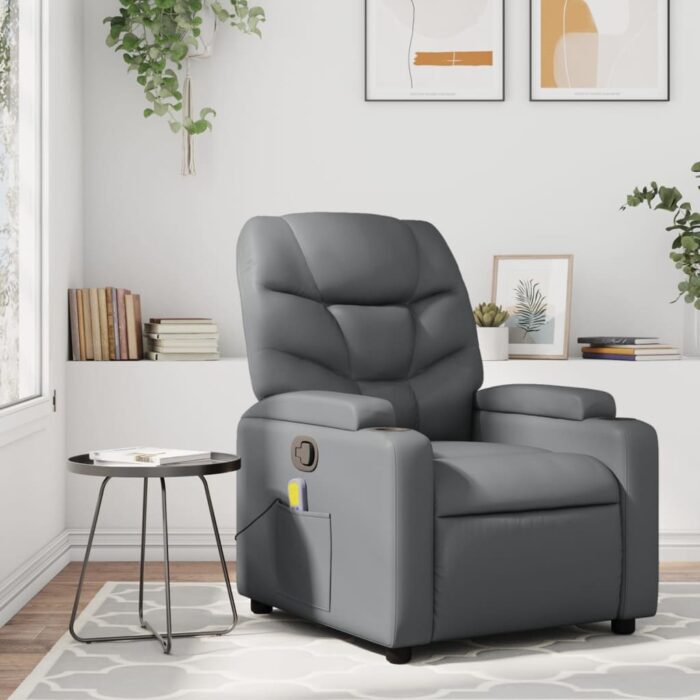 Fauteuil de massage inclinable gris similicuir – Image 1