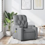 Fauteuil inclinable de massage gris clair tissu – Image 10