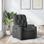 Fauteuil inclinable de massage gris foncé tissu – Image 10