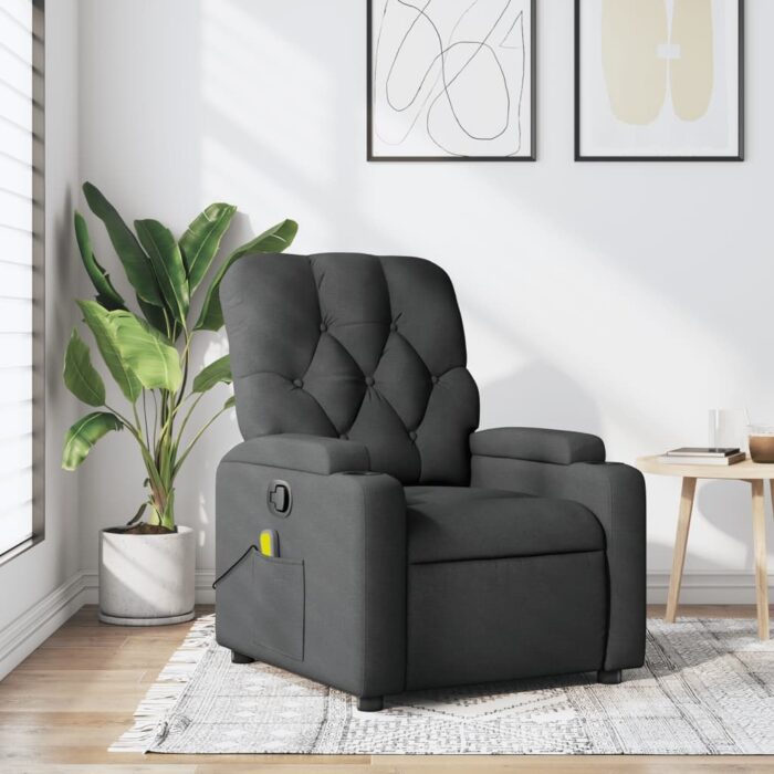 Fauteuil inclinable de massage gris foncé tissu – Image 10