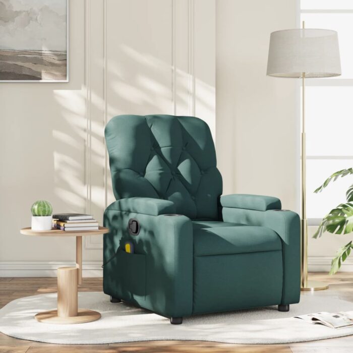 Fauteuil inclinable de massage vert foncé tissu – Image 1