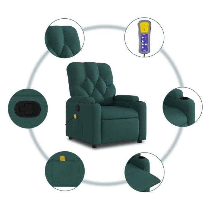 Fauteuil inclinable de massage vert foncé tissu – Image 4