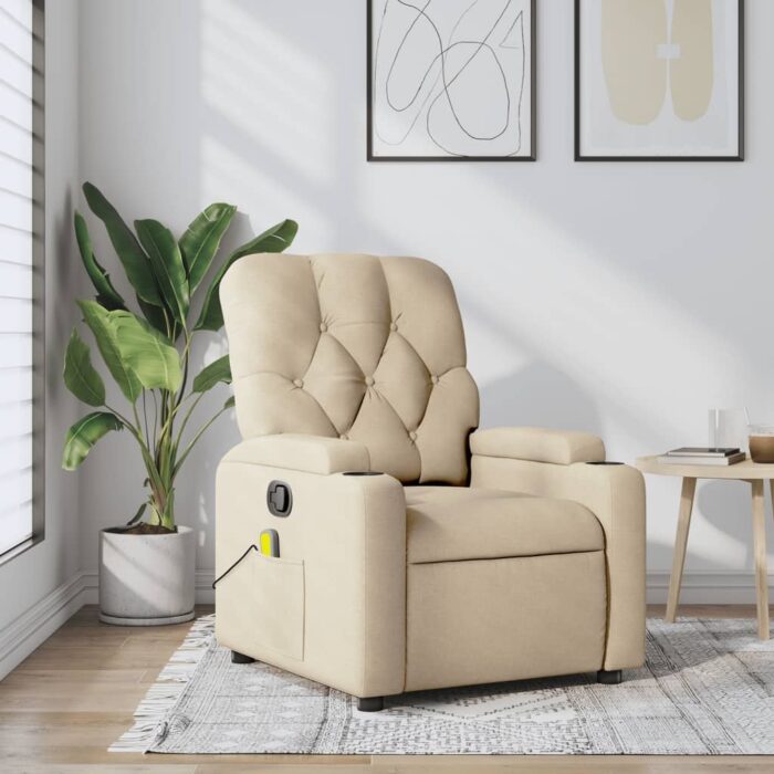 Fauteuil inclinable de massage crème tissu – Image 1
