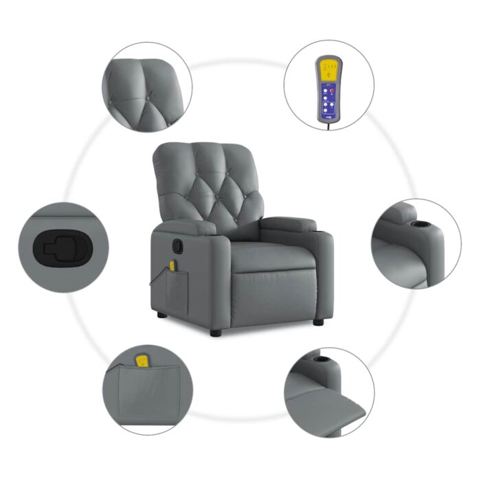Fauteuil de massage inclinable gris similicuir – Image 4