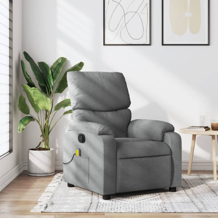 3206096_1.jpg Fauteuil inclinable de massage gris clair tissu – Image 1