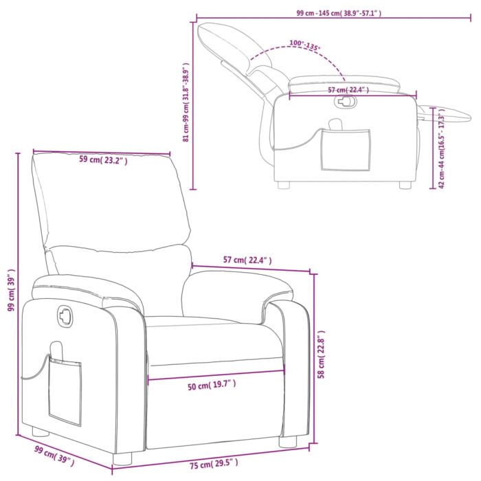 Fauteuil inclinable de massage gris clair tissu – Image 10