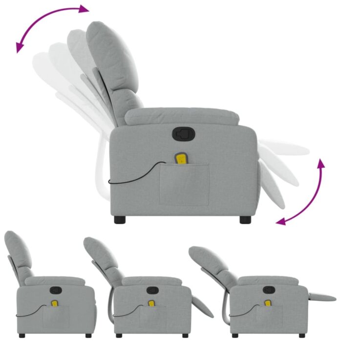 Fauteuil inclinable de massage gris clair tissu – Image 3