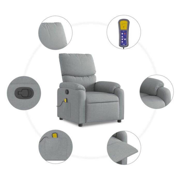 Fauteuil inclinable de massage gris clair tissu – Image 4