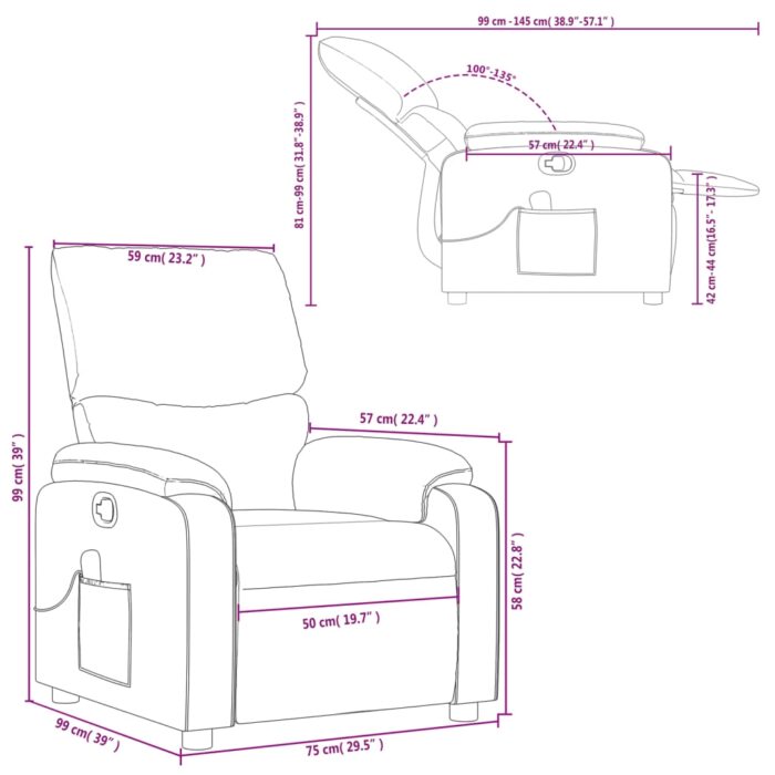 Fauteuil inclinable de massage gris foncé tissu – Image 10