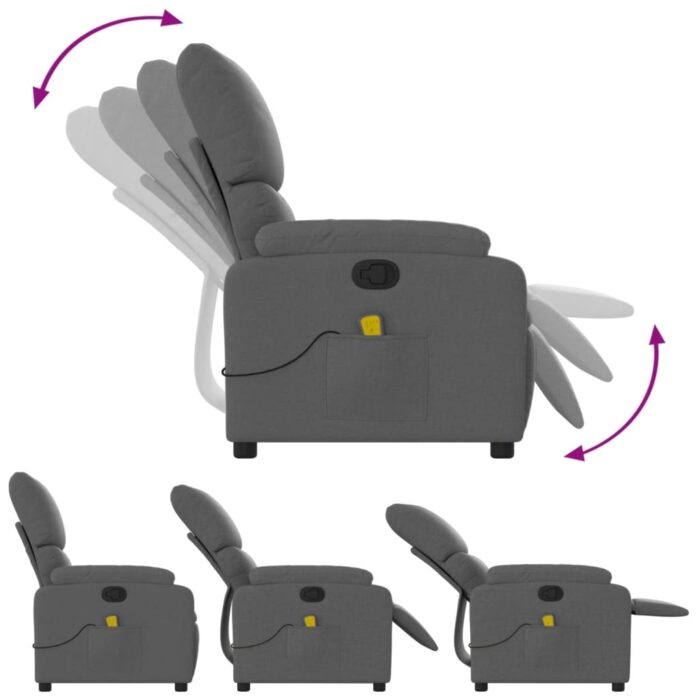 Fauteuil inclinable de massage gris foncé tissu – Image 3