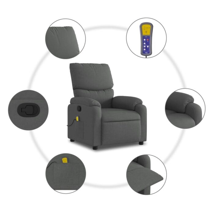 Fauteuil inclinable de massage gris foncé tissu – Image 4
