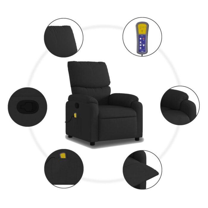 Fauteuil inclinable de massage noir tissu – Image 4