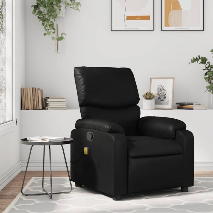 Fauteuil de massage inclinable noir similicuir – Image 1