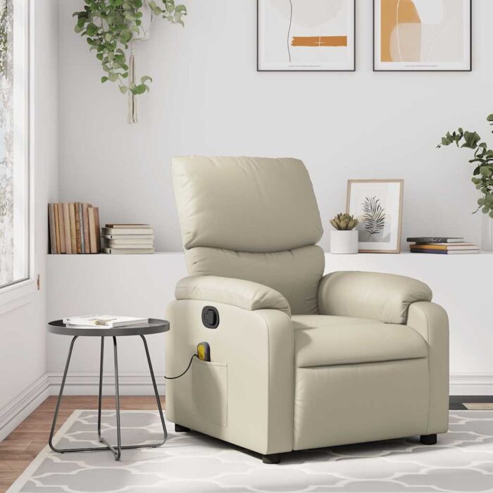 Fauteuil de massage inclinable crème similicuir – Image 1