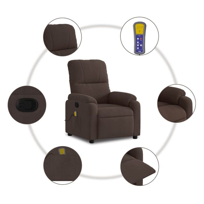 Fauteuil inclinable de massage marron tissu microfibre – Image 4