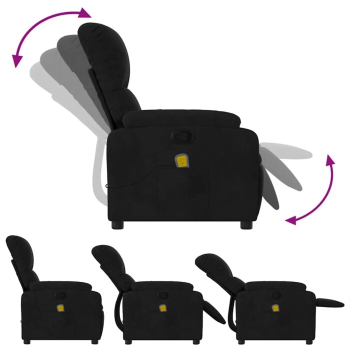 Fauteuil inclinable de massage noir tissu microfibre – Image 3