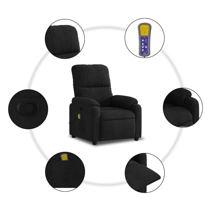 Fauteuil inclinable de massage noir tissu microfibre – Image 4