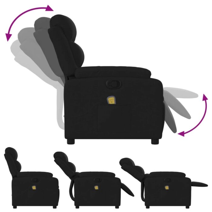 Fauteuil inclinable de massage noir tissu – Image 3