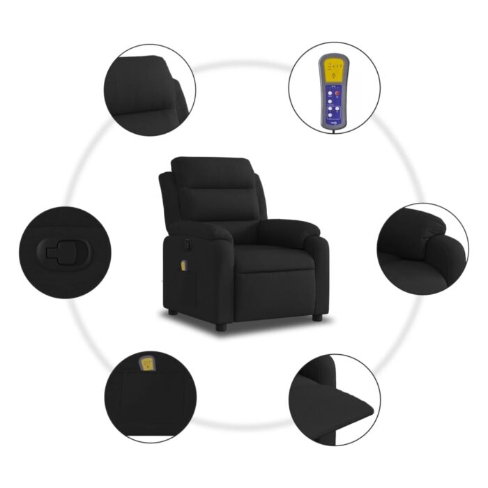 Fauteuil inclinable de massage noir tissu – Image 4