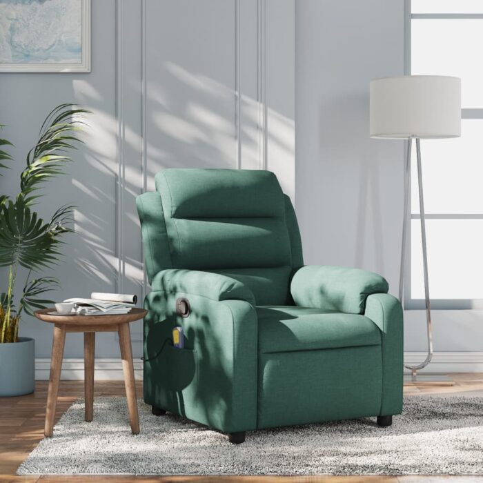 Fauteuil inclinable de massage vert foncé tissu – Image 1