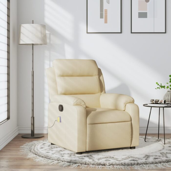 Fauteuil inclinable de massage crème tissu – Image 1