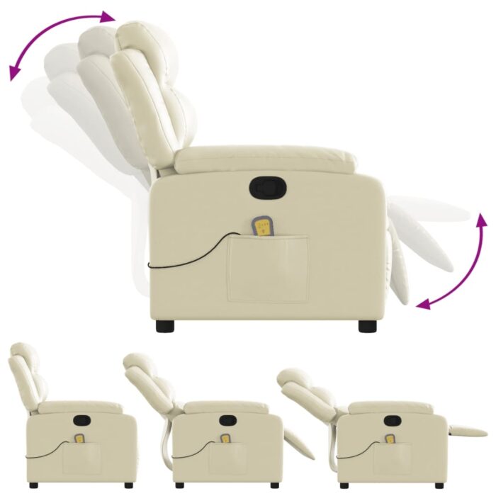 Fauteuil de massage inclinable crème similicuir – Image 3
