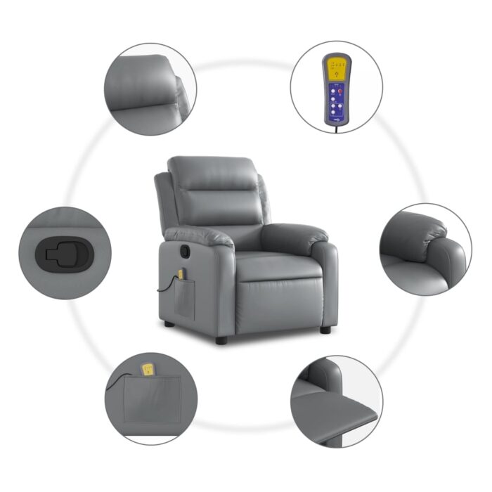 Fauteuil de massage inclinable gris similicuir – Image 4