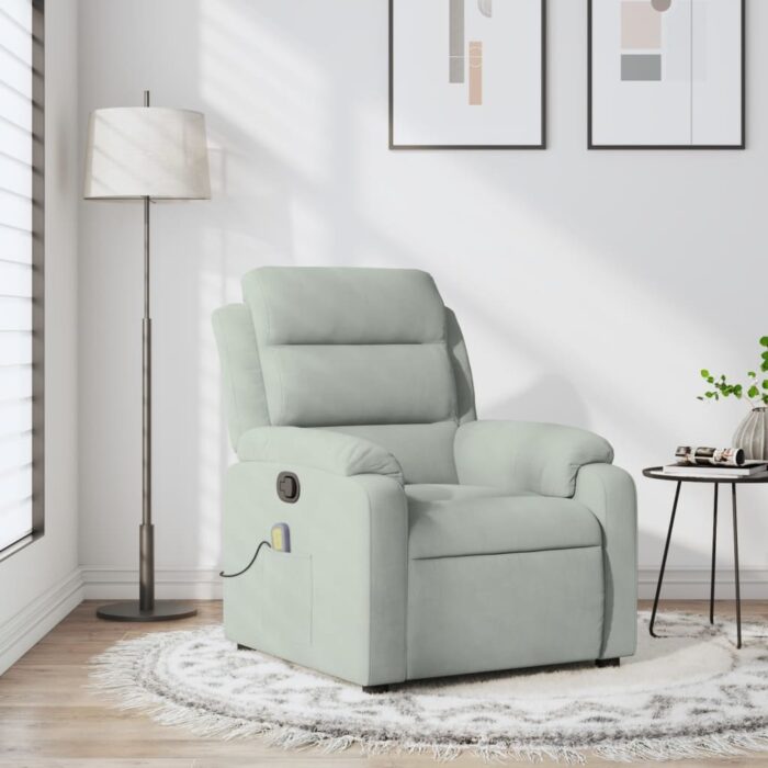 Fauteuil inclinable de massage gris clair velours – Image 1